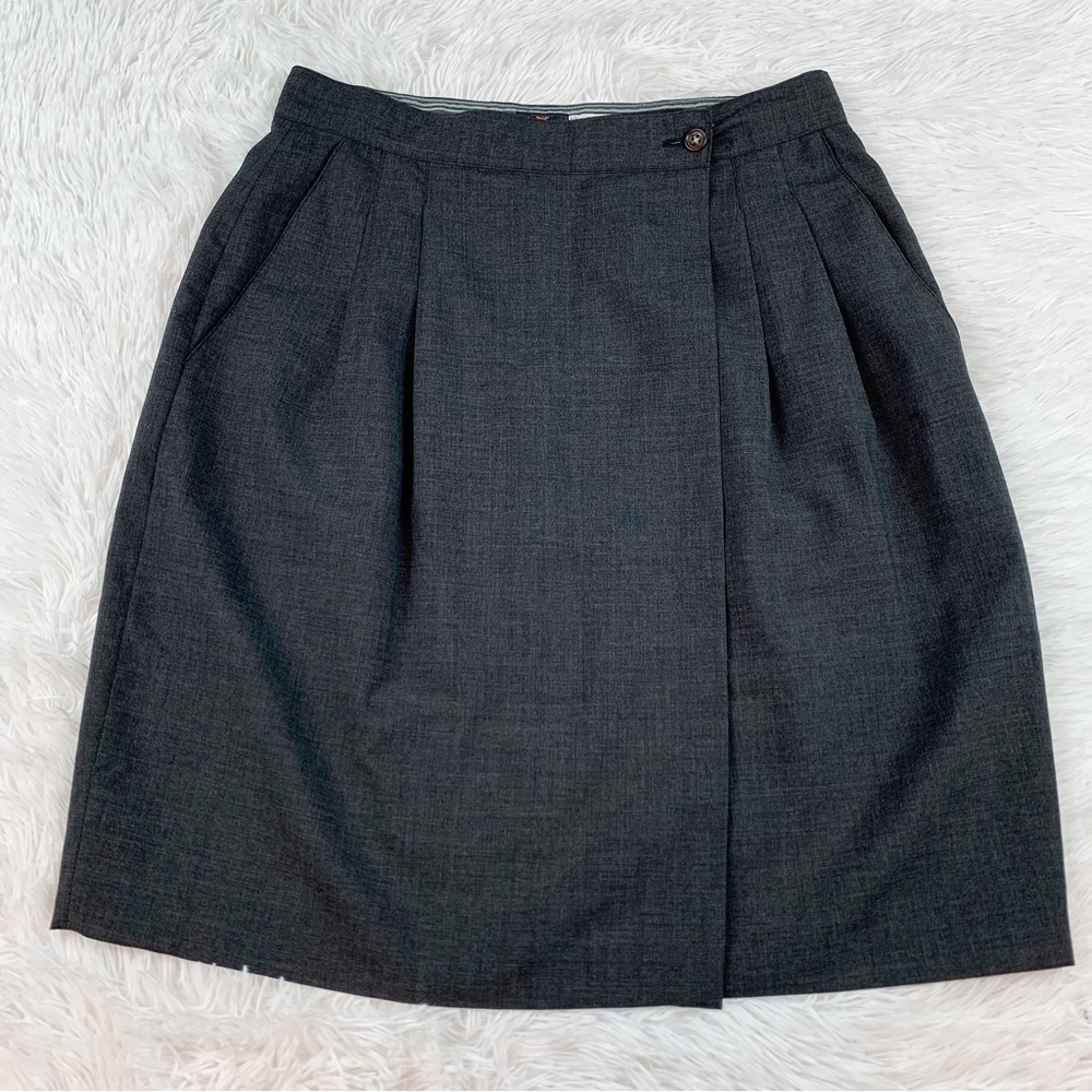 Emporio Armani 100% wool pleated wrap a-line skirt workwear gray Made in Italy